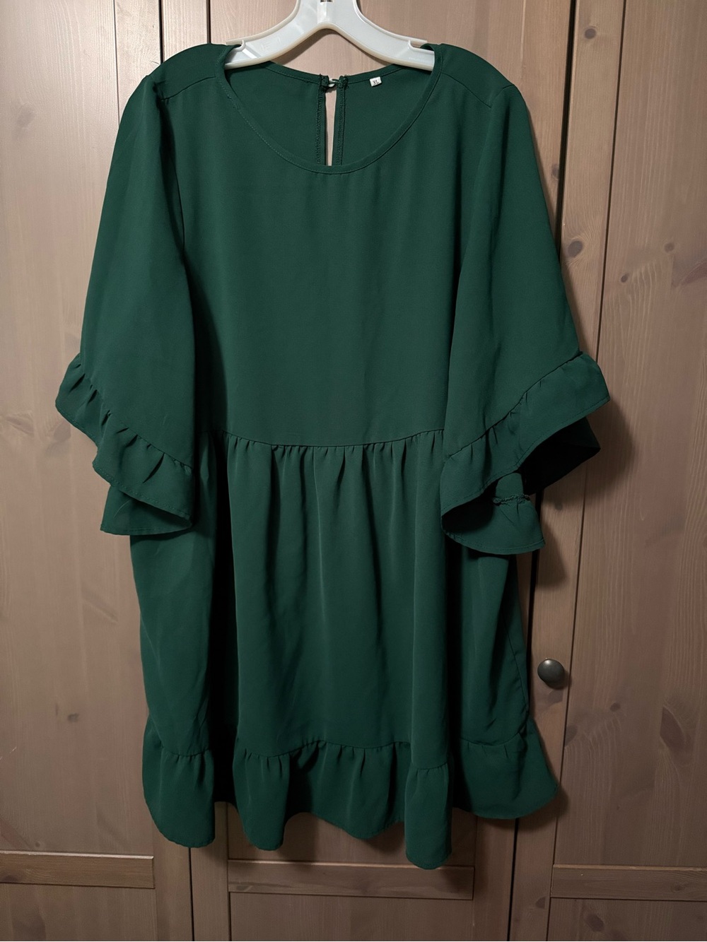 SHEIN Dark Green Ruffle Hem & Sleeve Dress, size XL